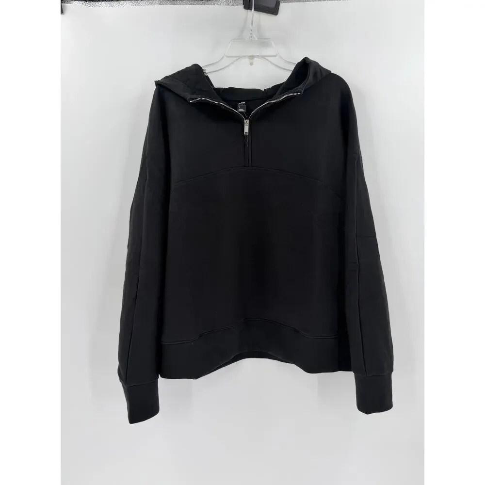 GapFit Scuba Half Zip Hoodie Womens L True Black NWT $89.95 Oversized Boxy